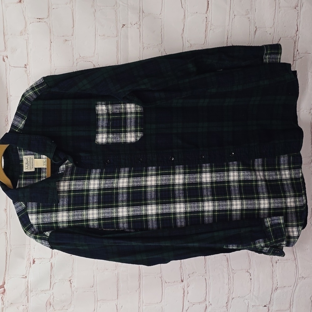 LL Bean Scotch Plaid Flannel Shirt Blackwatch Patchwork Traditional Fit Mens XLT